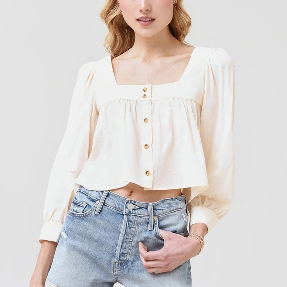 Ciao Lucia Alexandra Cotton Long Sleeve Blouse Top Ivory NWT Spring Summer Chic - Picture 1 of 6